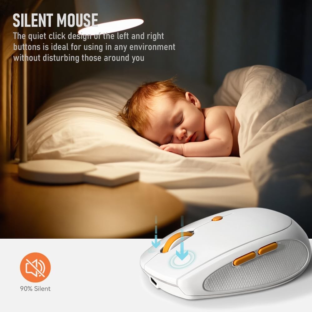 Whalices 52 Silent Wireless Mouse for Work & Study, Dual Mode Bluetooth White