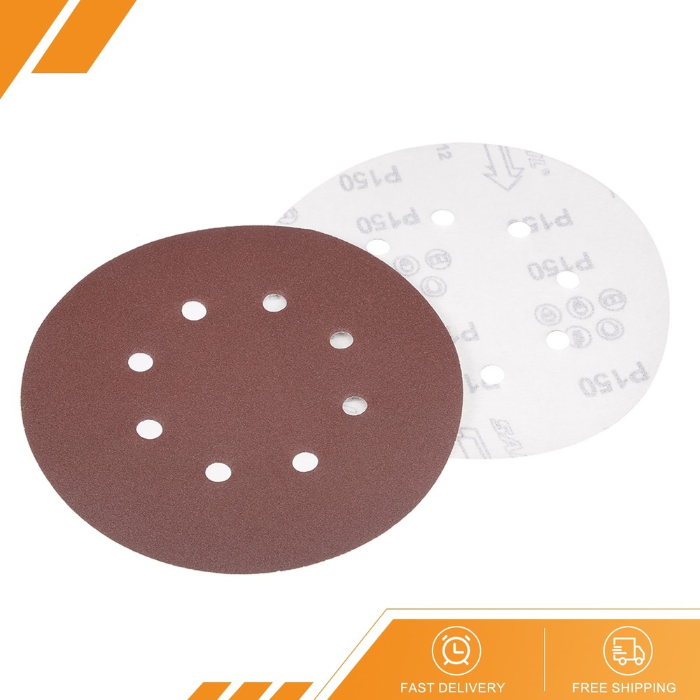 10Pcs 7" 8 Hole Hook Loop Sanding Disc 150 Grit Flocking Sandpaper Sander Paper
