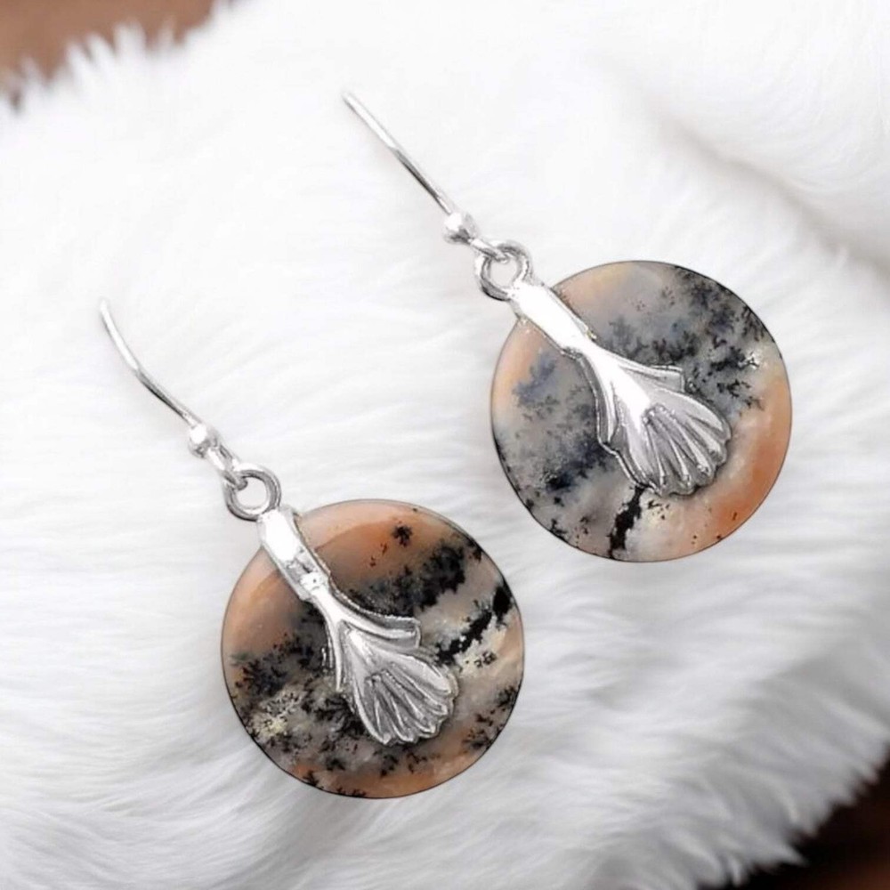 Honey Dendritic Opal Solid 925 Sterling Silver Earrings