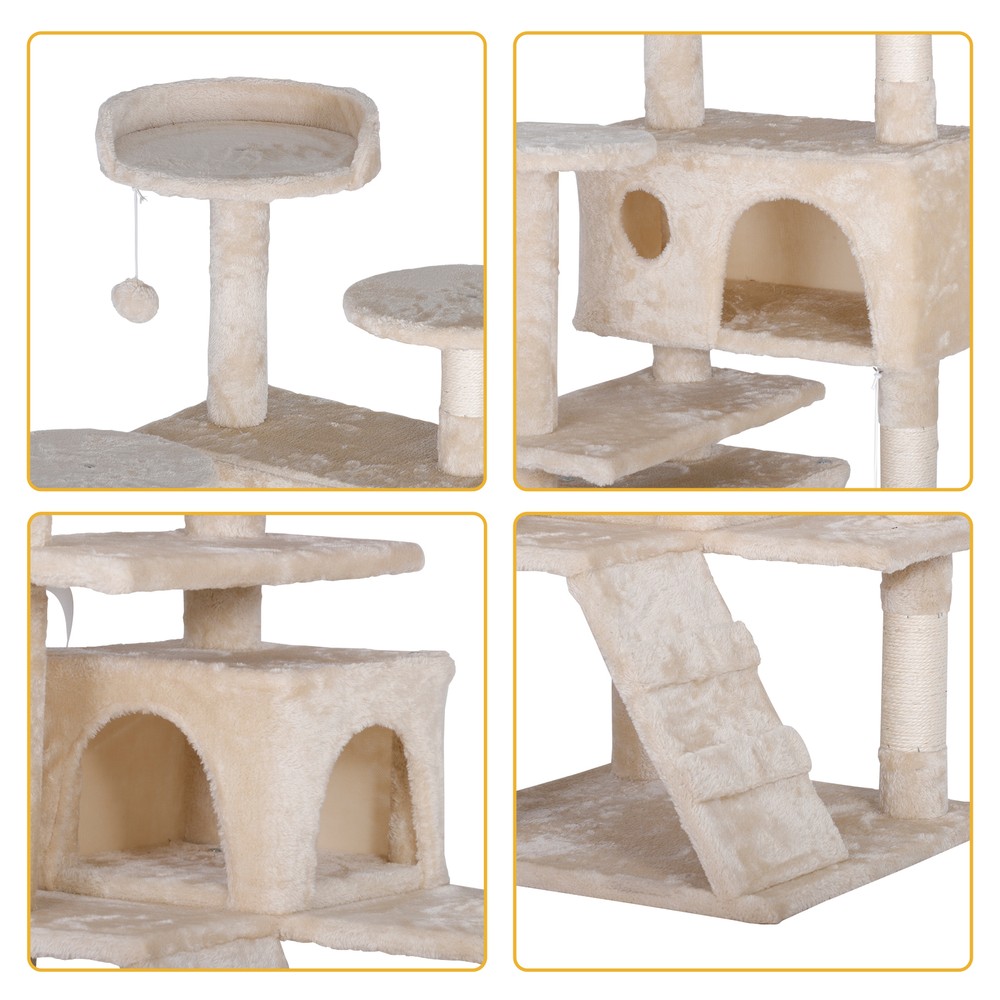 Multi-Level Cat Tree Condo Cat Tower Kitty Cat Scratching Post Beige Indoor