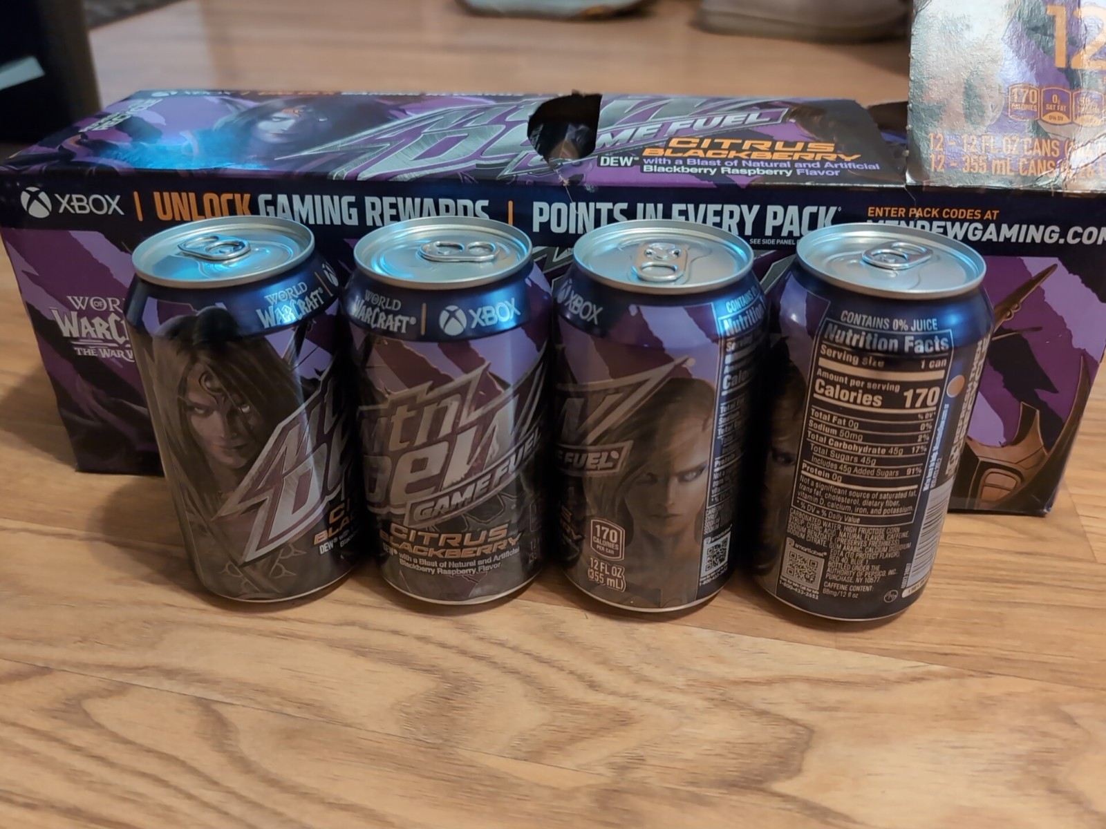 4 Cans Game Fuel Citrus Blackberry Mountain Dew World of Warcraft