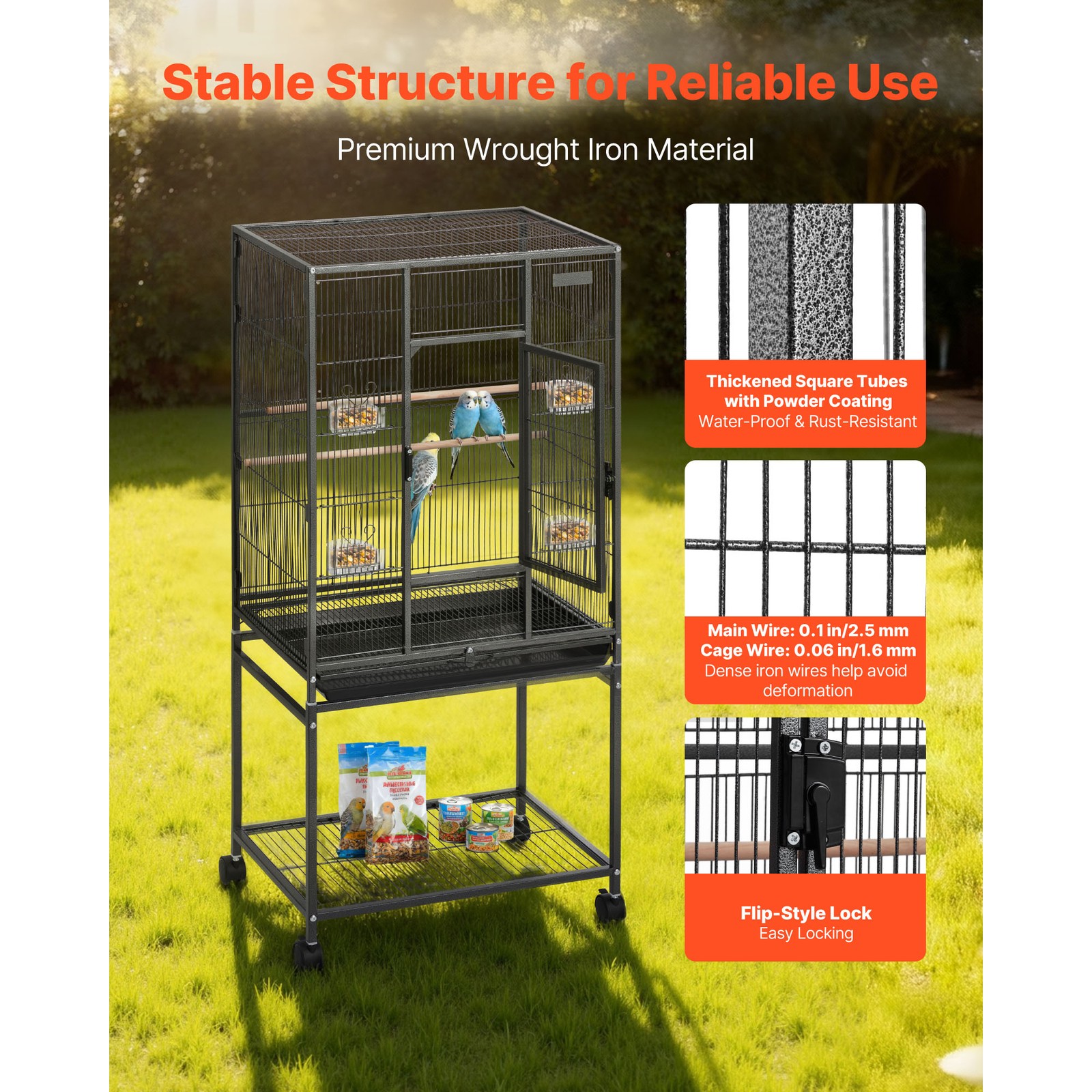 Uimoso Bird Cage with Flat Top, 24.6 x 16.7 x 53.9 inch, Durable Wrought Iron