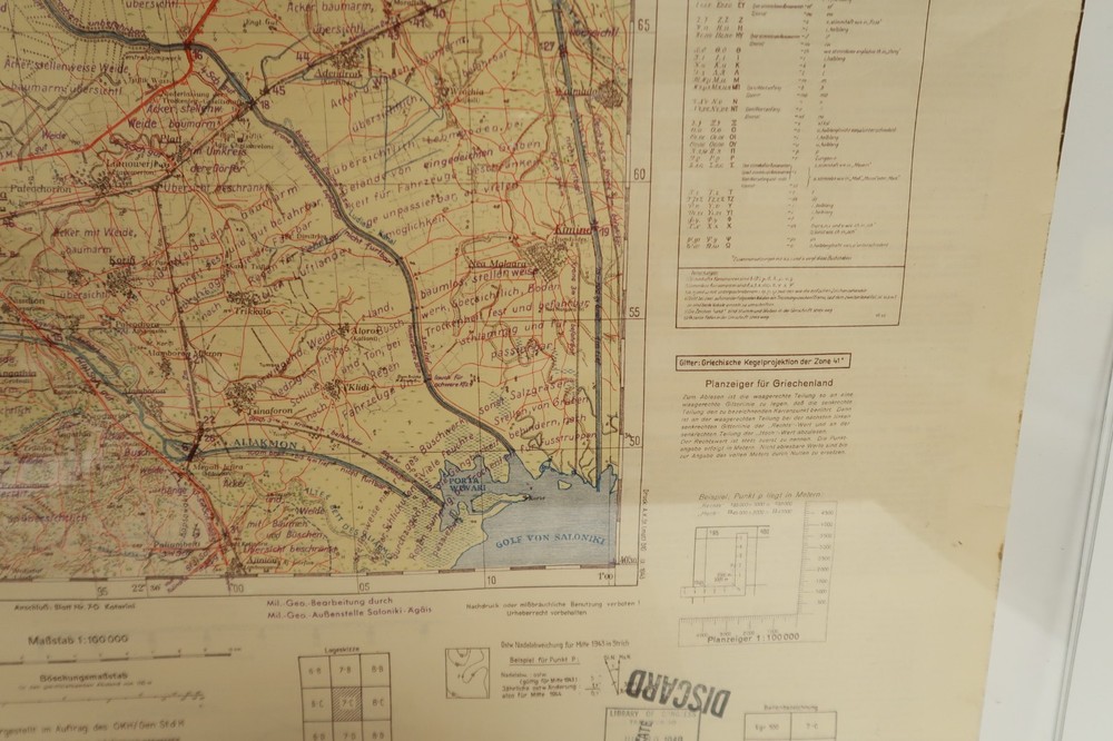 German Greece Secret Military Map 1943 WWII ERA Geographical Army Double Sided