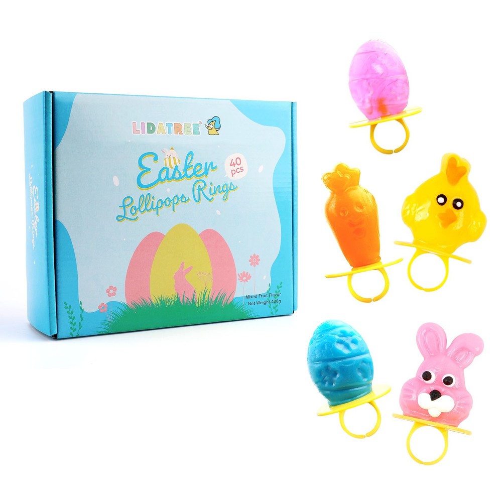 Two Sets Mixed Fruit Flavor Easter Ring Lollipop Candy Individually 40 Packs