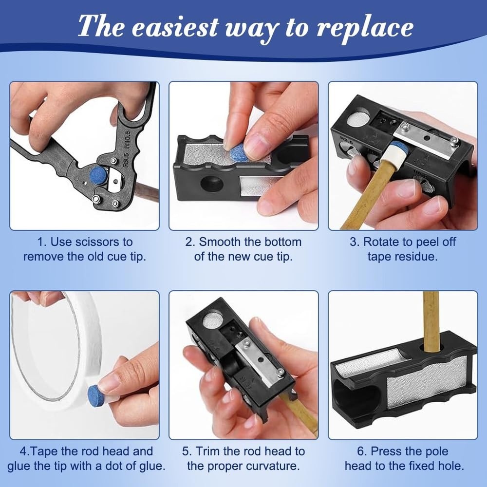 11-in-1 Billiards Pool Cue Tips Shaper, Pool Cue Tips Replacement Kit, Profes...