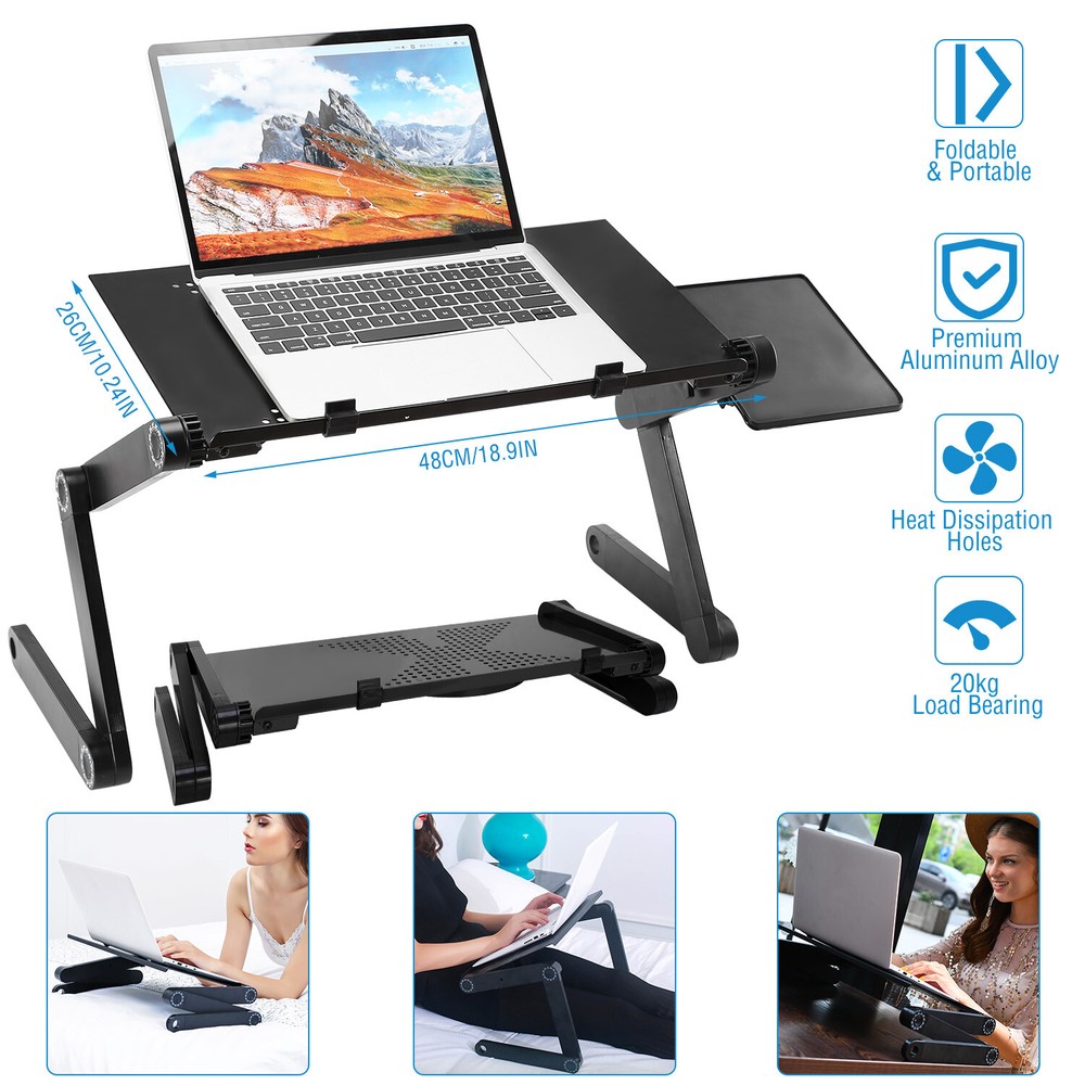 Folding Laptop Table Computer Desk Stand Bed Sofa w/Mouse Pad Adjustable Legs