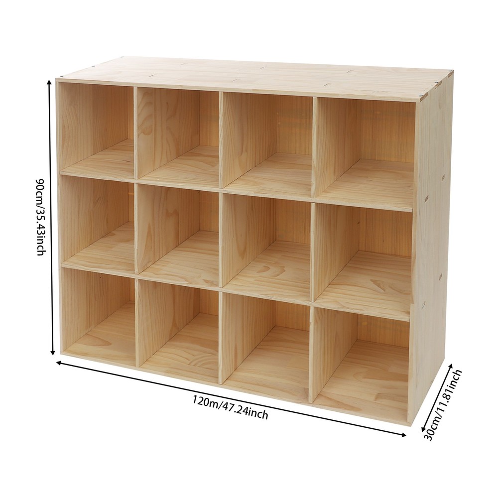 3 Tiers Storage Cabinet Rectangular 12-Cube Storage Shelf Bookcase 120cm