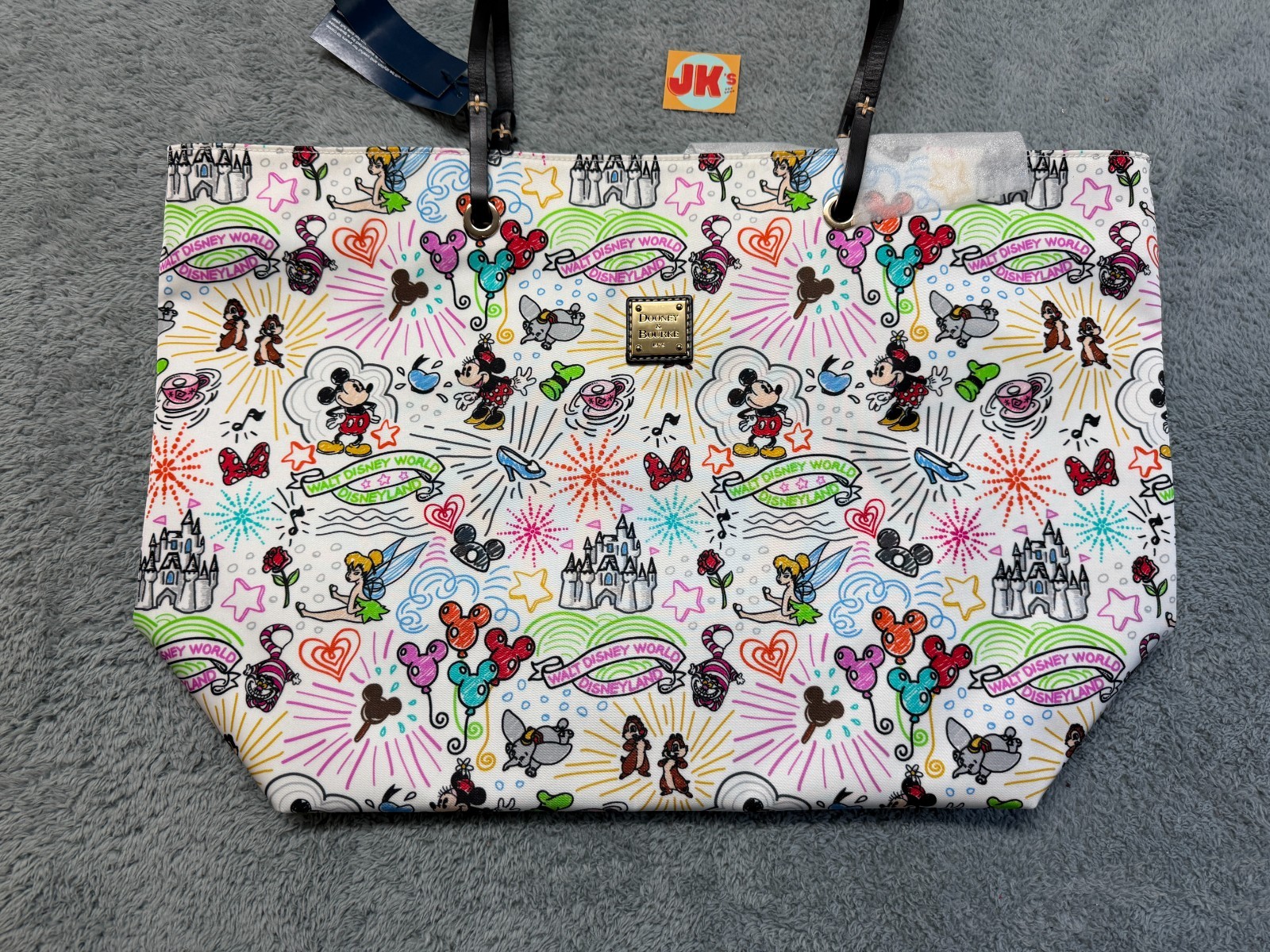 NEW Disney Dooney And Bourke Sketch Reversible Nylon Tote Bag Black White Parks