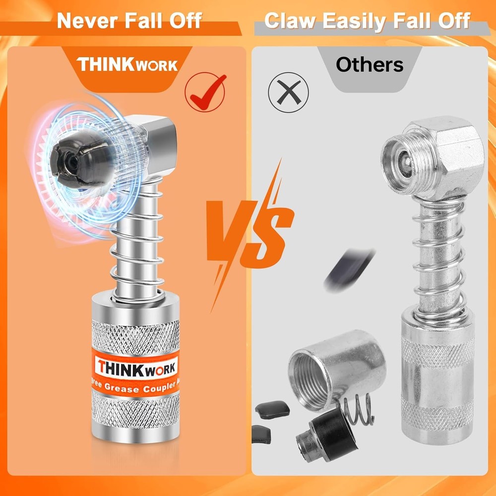 THINKWORK 4PC Quick Connect Greasing Accessory Kit, Grease Gun Couplers with 90