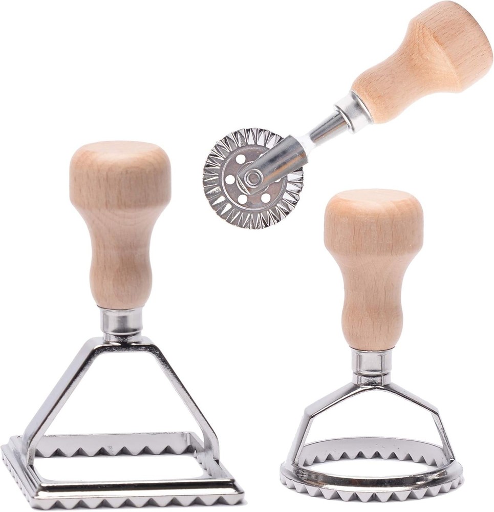 Manual Ravioli Maker Kit: Round, Square & Roller Wheel for Authentic Pasta
