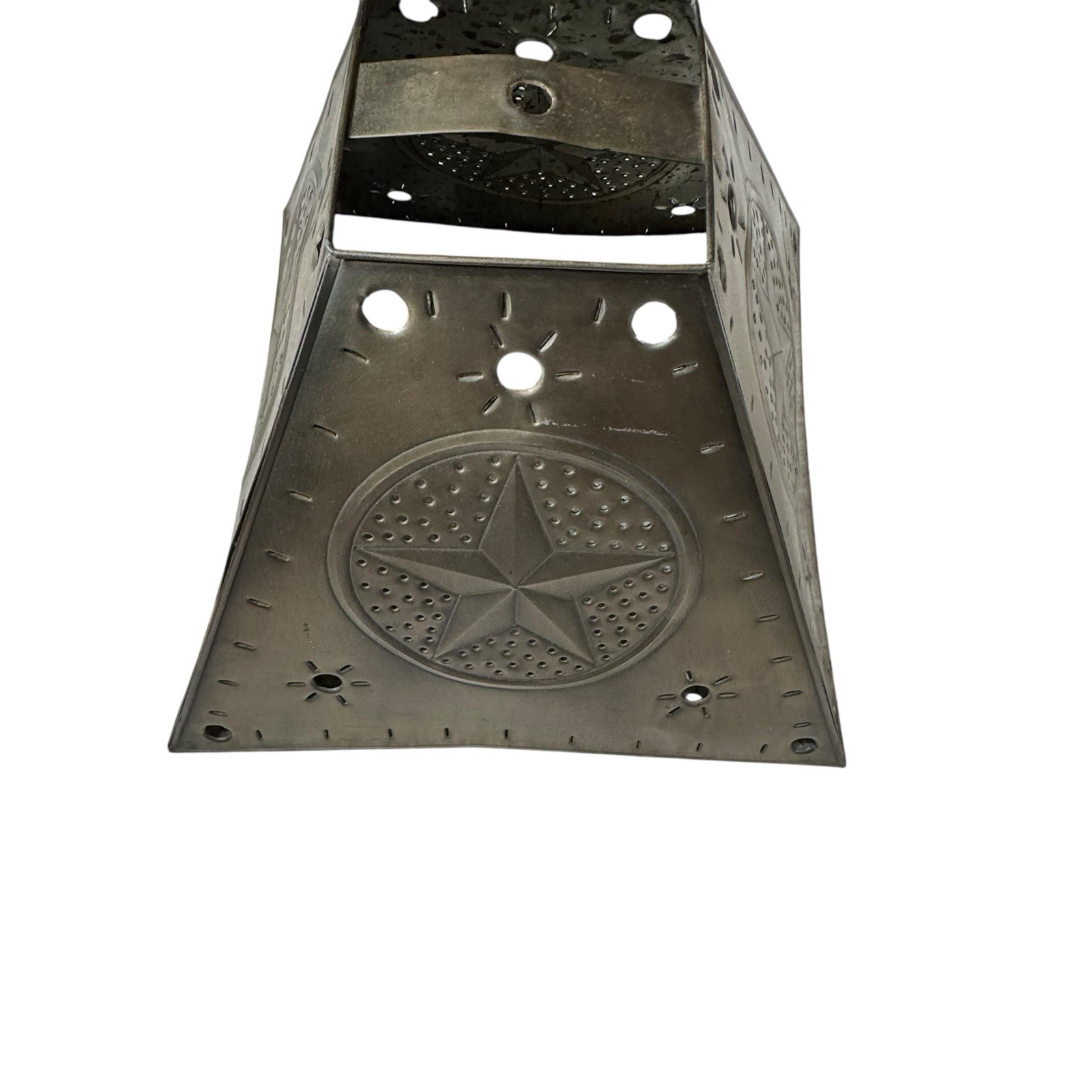 Vintage Rustic Hammered Metal Punched Tin Folk Art Square Lamp Shade 18”x18”