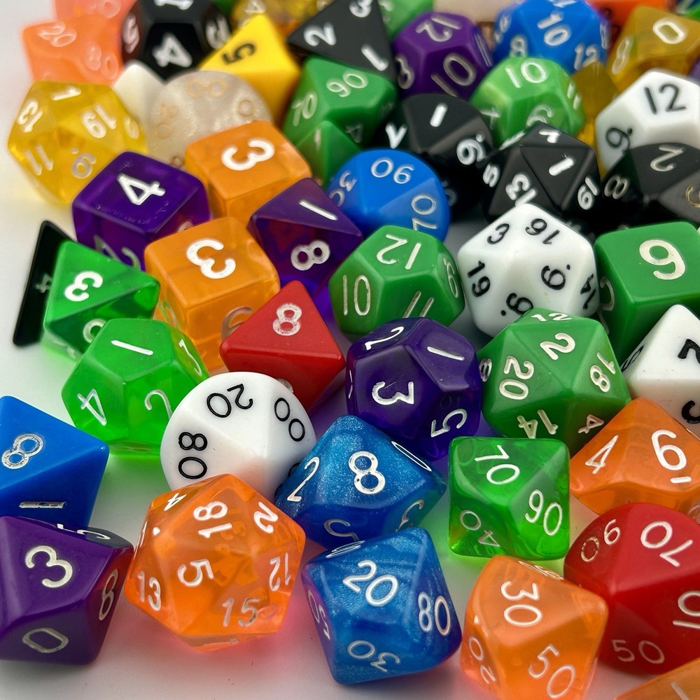 100+ Mixed Polyhedral RPG Dice Acrylic D4–D20 2010s–20s Assorted 5/8"