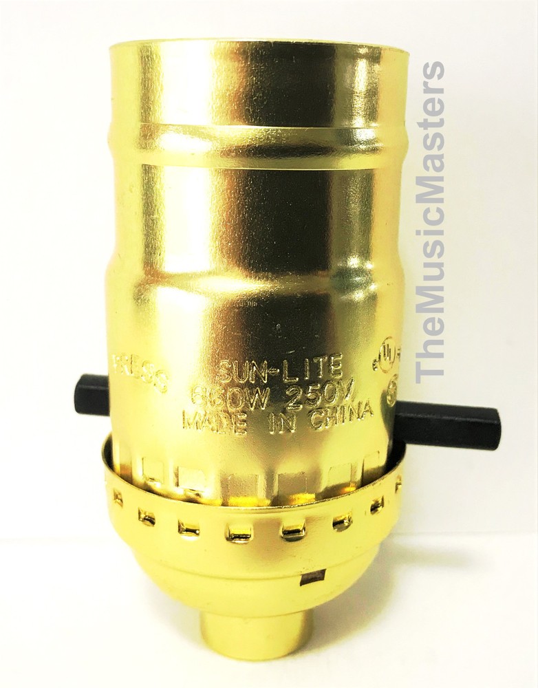 Brass Plated Push-Thru Switch LAMP SOCKET Standard E26/27 Light Bulb Holder Base