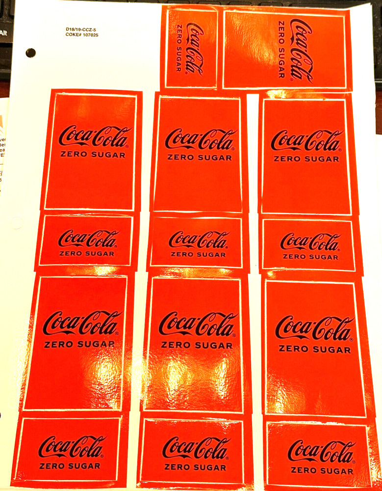 DECAL COKE ZERO SF1 7/SHEET # D18/19-CCZ-2