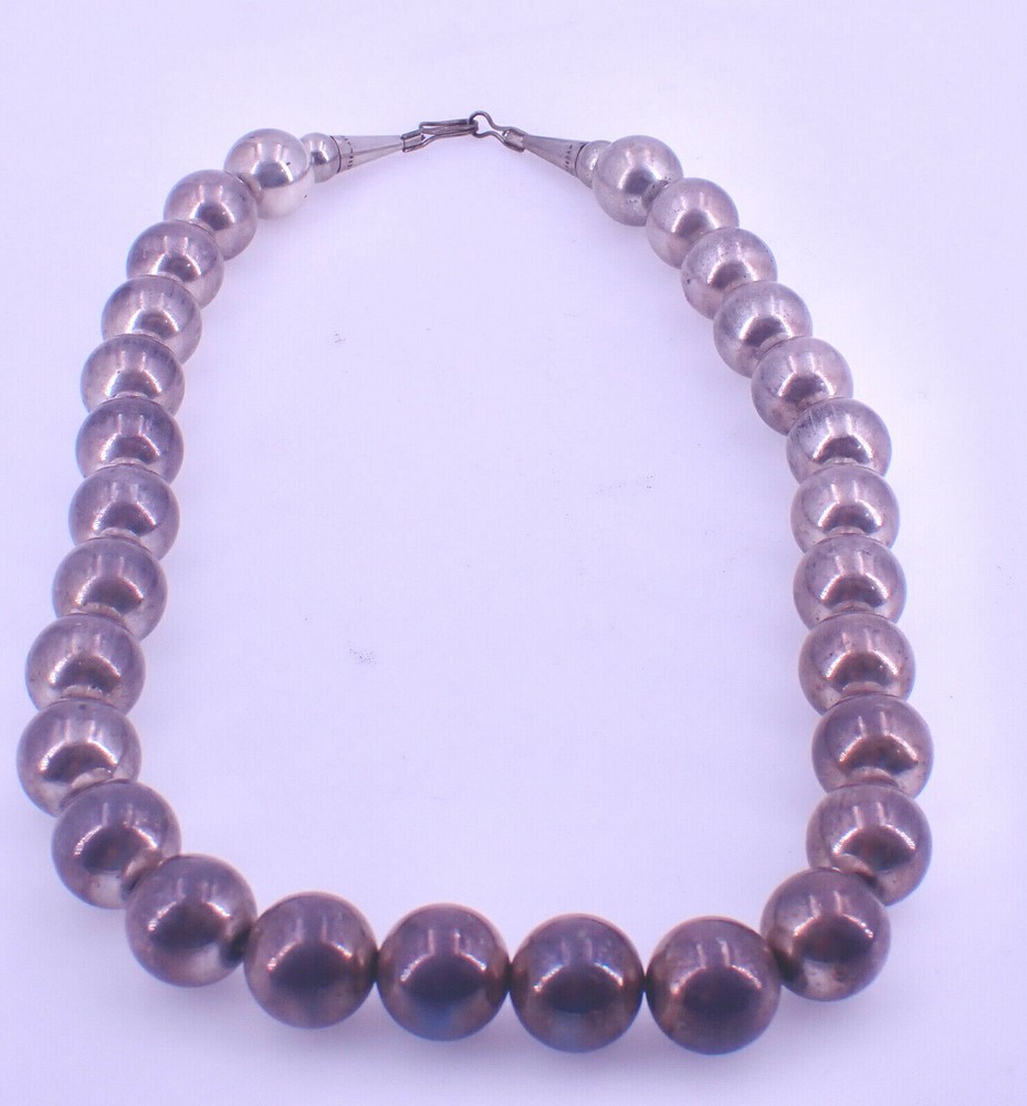 Large Sterling Bead Necklace Possibly Southwestern