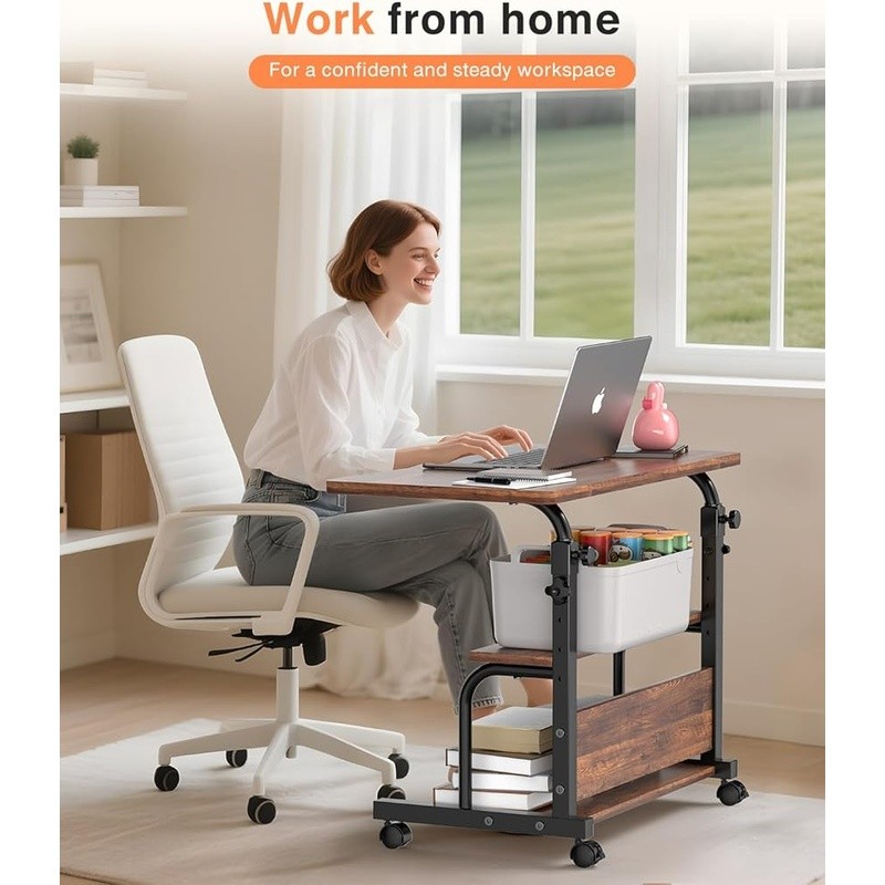Adjustable Mobile Laptop Desk W/ Storage Rolling Computer Workstation Table New