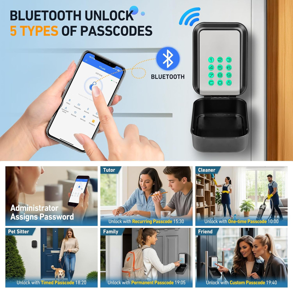 Bluetooth Key Lock Box - Smart Wall-Mount Digital Storage with App Control