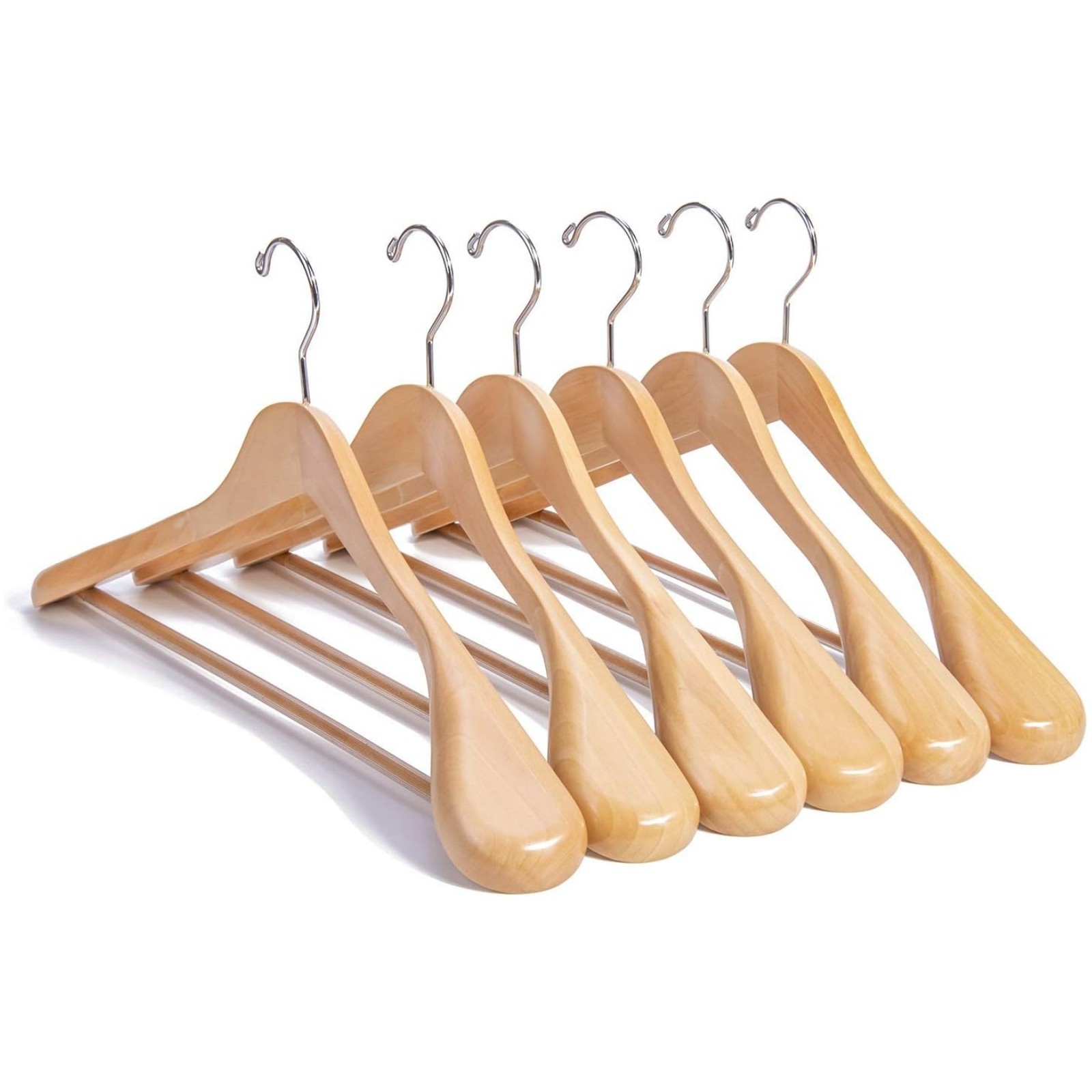 2.4" Wide Shoulder Suit Hangers 12-60 Pack Natural Wooden Hanger Glossy Finish