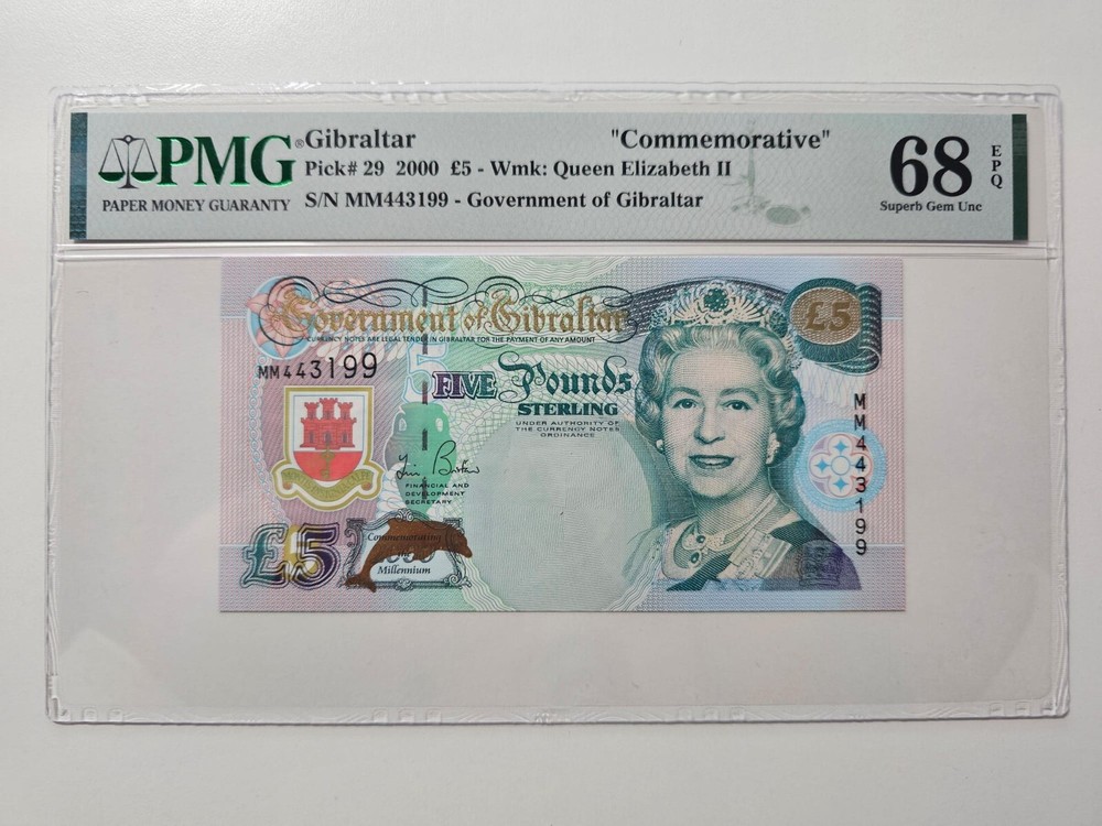 Gibraltar, 5 Pounds, Commemorative 2000 Millennium, PMG68EPQ, TOP SCORE, Queen~~