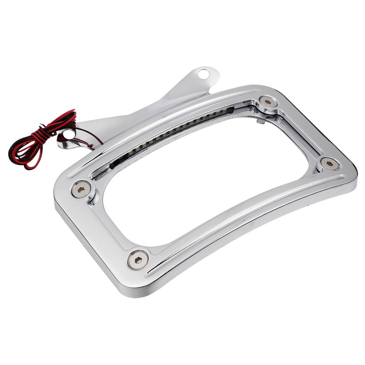 Curved Laydown License Plate Mount Frame Light For Harley Road King Street Glide