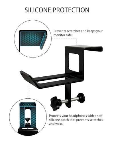 Monitor Back Stand for Headphone, No Adhesive Needed Space Saving Desk Black