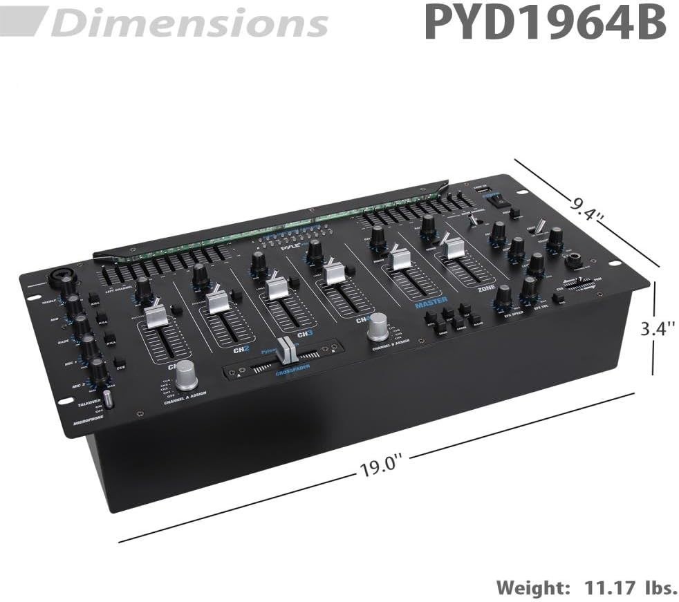 Pyle 6 Channel Mixer DJ Controller - Bluetooth, LED Illumination, Slider Control