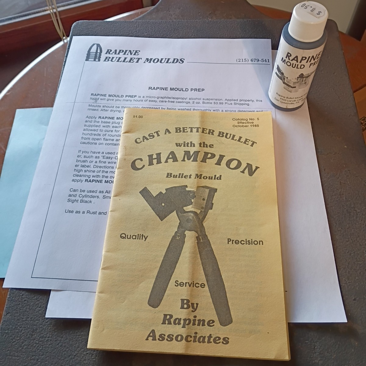 Vintage Bullet Mold Liquid Prep W/ Instruction & Rapine Mould Co. Booklet USA