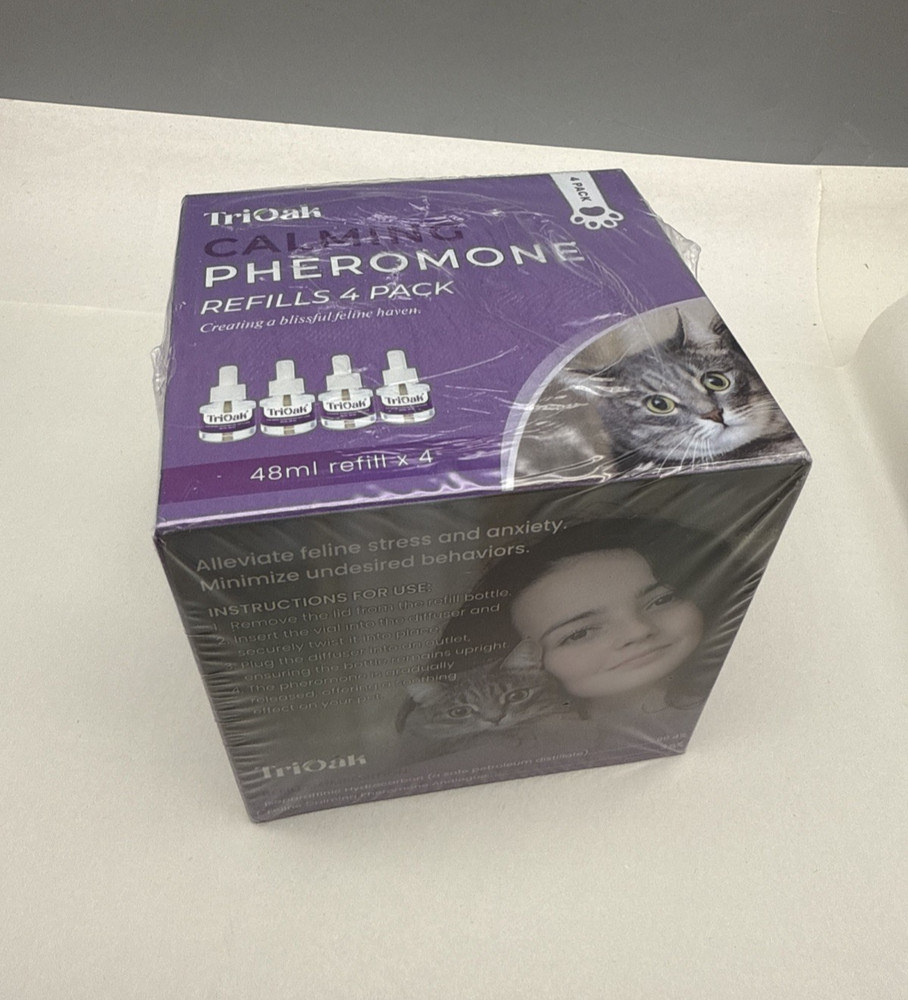 TriOak Cat Calming Diffuser 2 in 1 Anxiety Relief Pheromone Refills 4 Pack *READ
