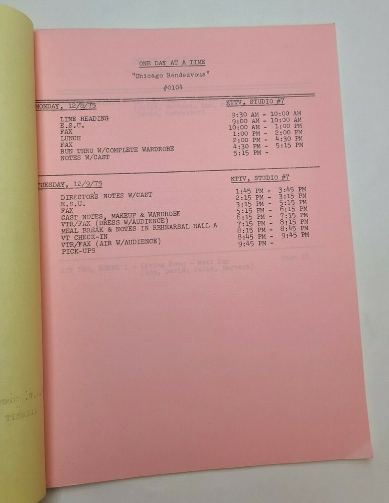 ONE DAY AT A TIME / Dick Bensfield 1975 TV Script, "Chicago Rendezvous"