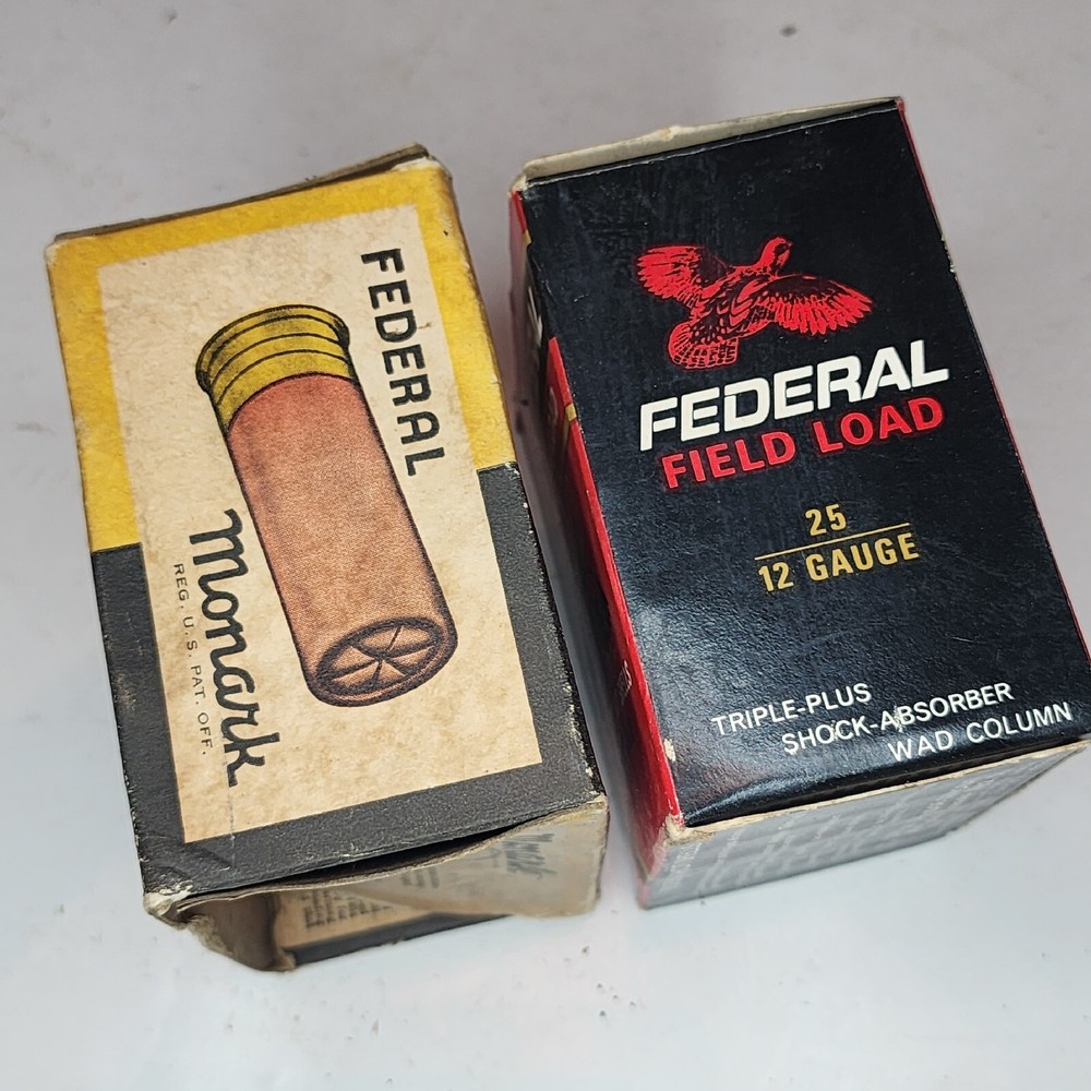 (2) VTG FEDERAL MONARK 12 GA SHOT SHELLS/TARGET LOAD EMPTY BOXES