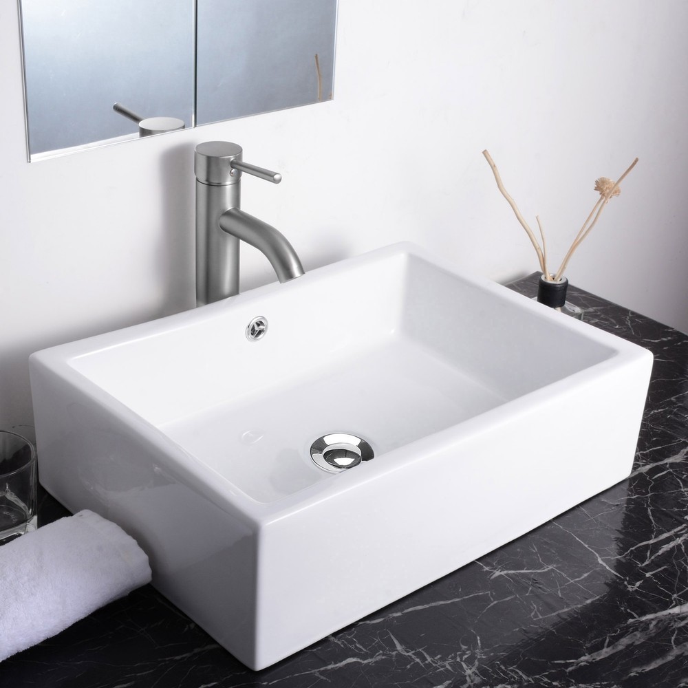 20" Rectangle Bathroom Porcelain Ceramic Sink Vanity Basin Overflow