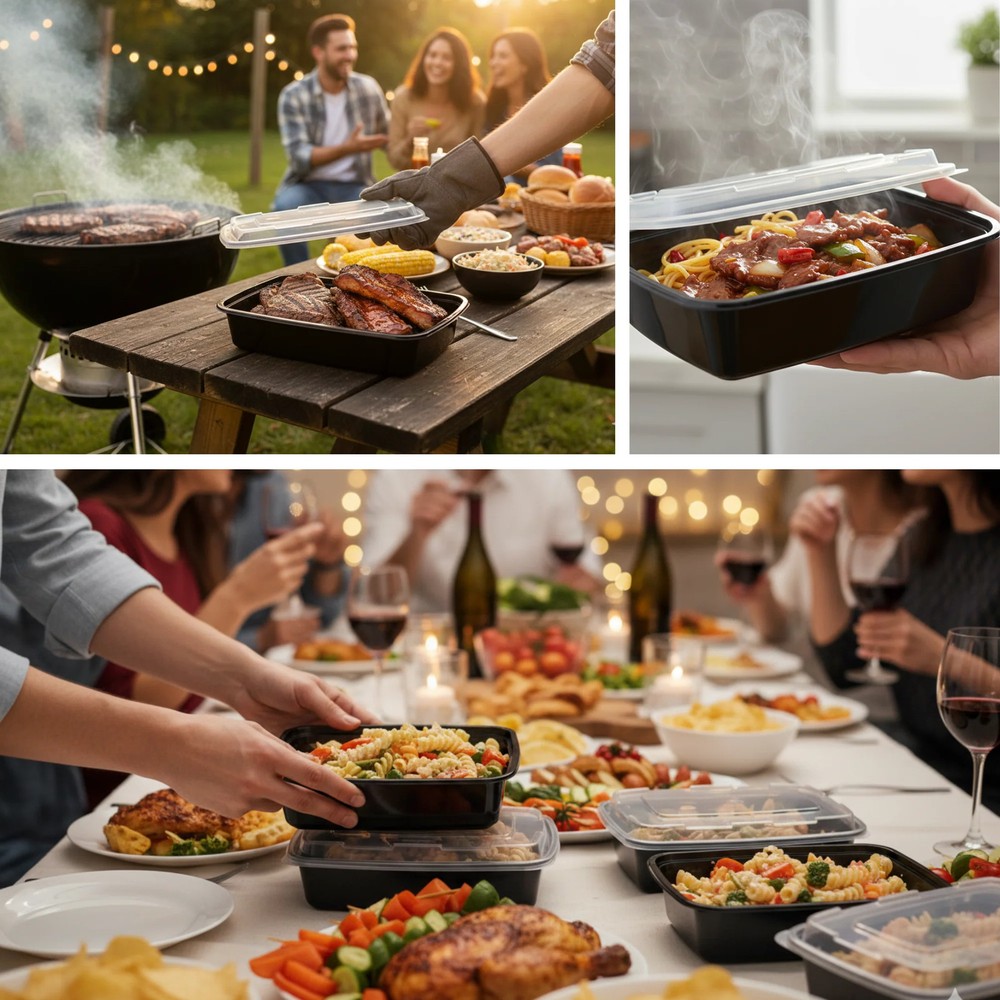 24oz Rectangular Microwaveable Container with Lid, 150 Sets (50/6)