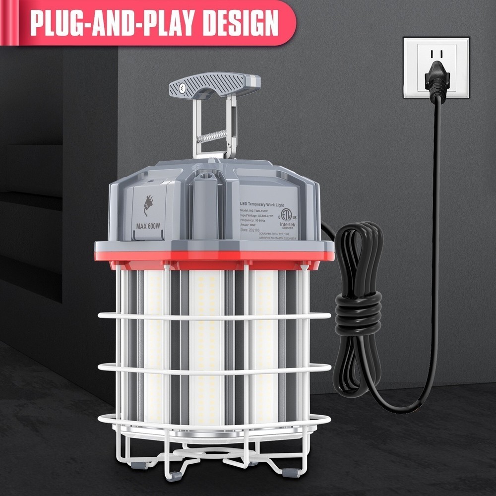 100 Watt LED Temporary Work Light, Linkable Warehouse,Garage & Workroom Lighting