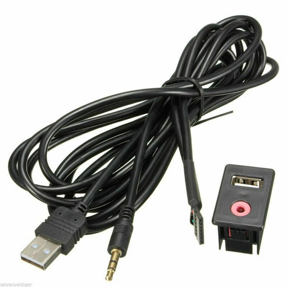3.5mm Car Boat Audio USB AUX Adapter Dash Flush Mount Panel With 1.5M Cable E
