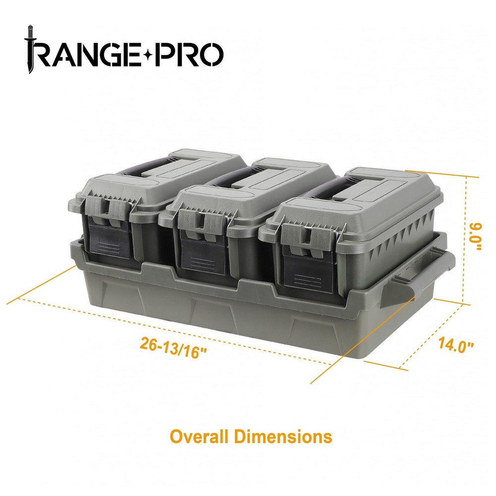 Three-Can .50 Cal Ammo Can Crate, OD Green, Plastic, Stackable Storage Boxes