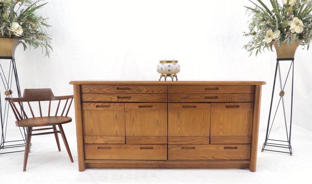 Solid Oak Mid-Century Modern Credenza Server Two Door Compartments Cabinet Mint!