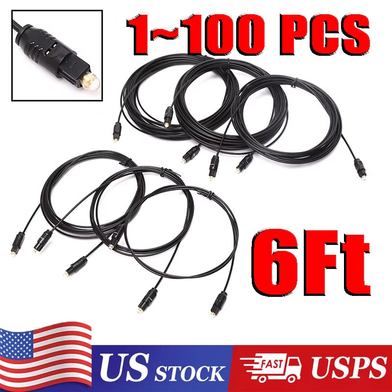 6FT Digital Fiber Optic Audio Cable Cord Optical TosLink for TV DVD AMP USA Lot