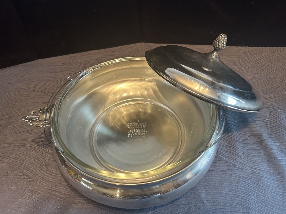 Sheffield Silverplate Casserole Dish w Lid Pyrex Insert 128