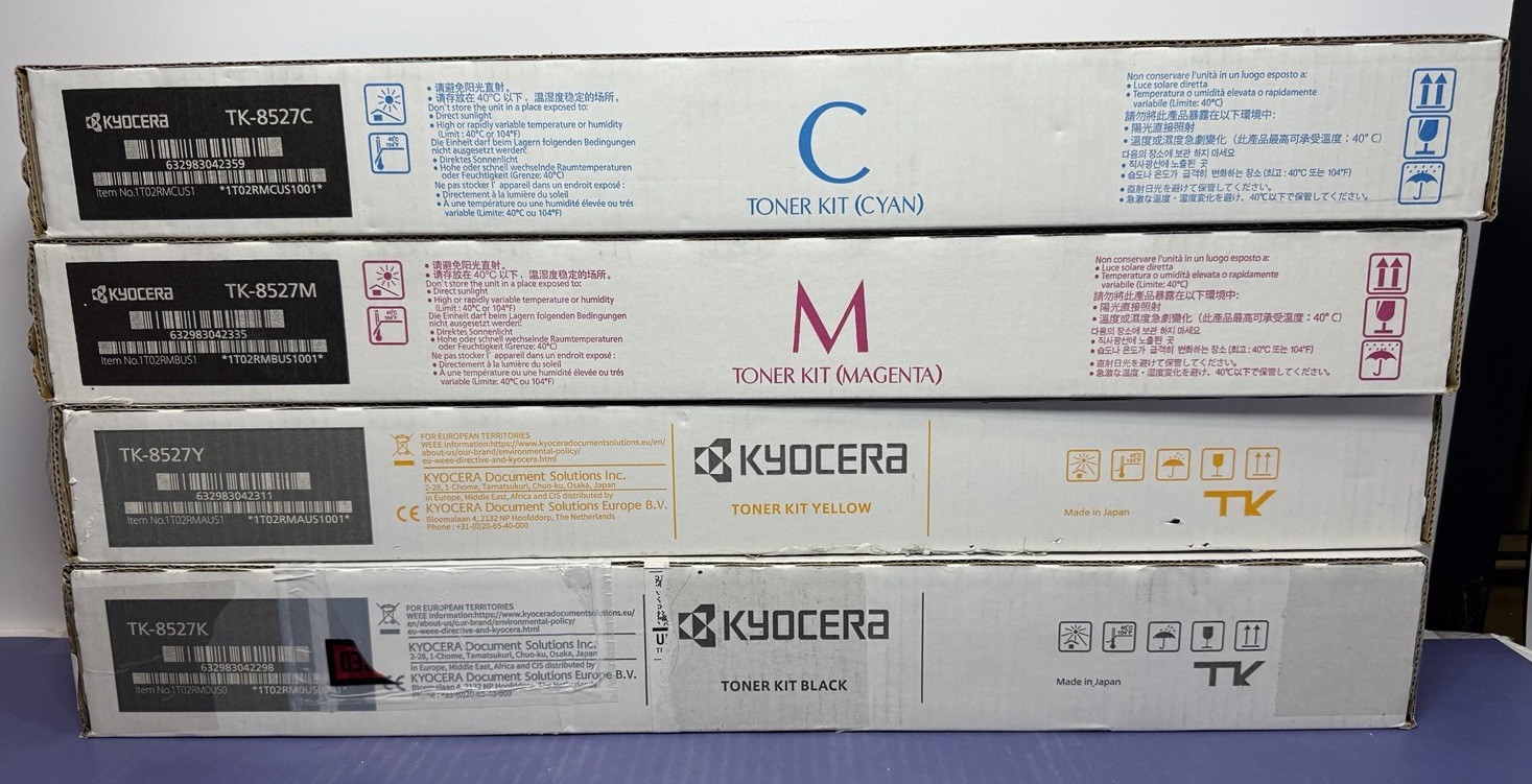 OEM Kyocera TASKalfa 3552ci, 3553ci, 4052ci CMYK Toner Full Set TK-8527 SEALED