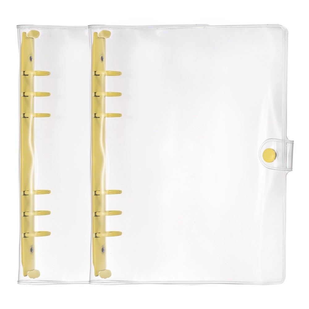 A5 2Pcs Transparent 6-Ring Binder Cover with Snap Button Closure, Yellow