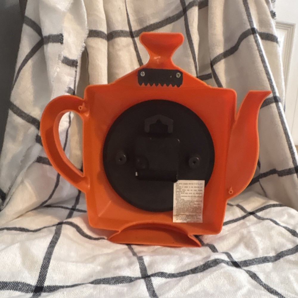 Orange Ceramic Teapot Shape Wall Clock Quartz Battery Powered Kitchen