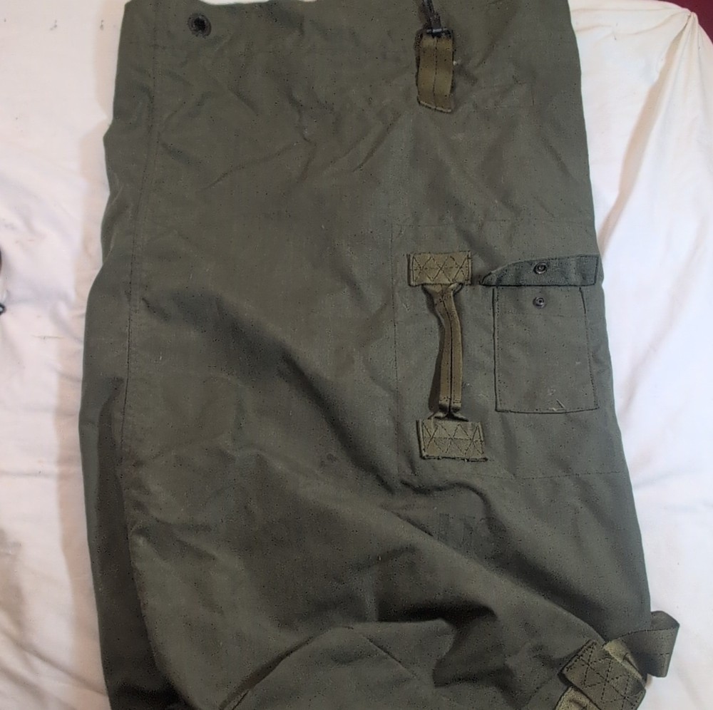 Olive Drab Military Canvas Duffel Bag with Straps and Pocket