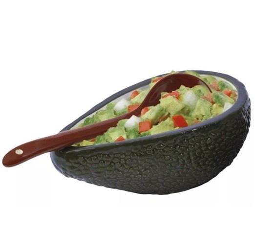 Avocado Shaped Lidded Ceramic Dish with Serving Spoon