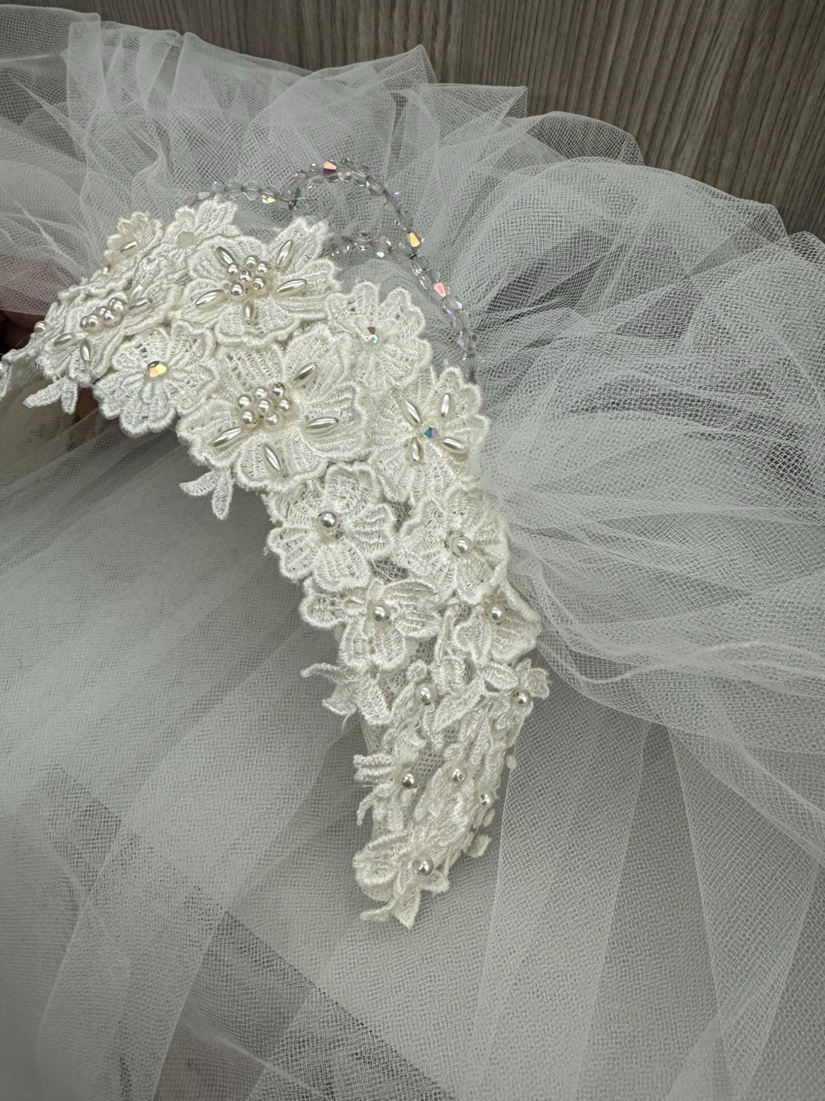 Vintage Bridal Veil And Lace Cap With Beading 1970’s