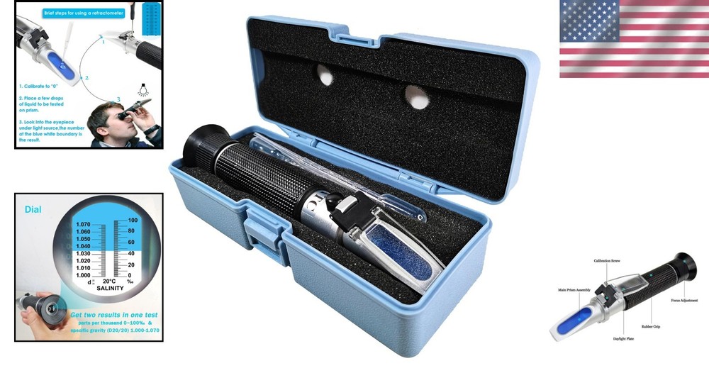 0-100 PPT Salinity Refractometer with Temperature Compensation & Hard Case