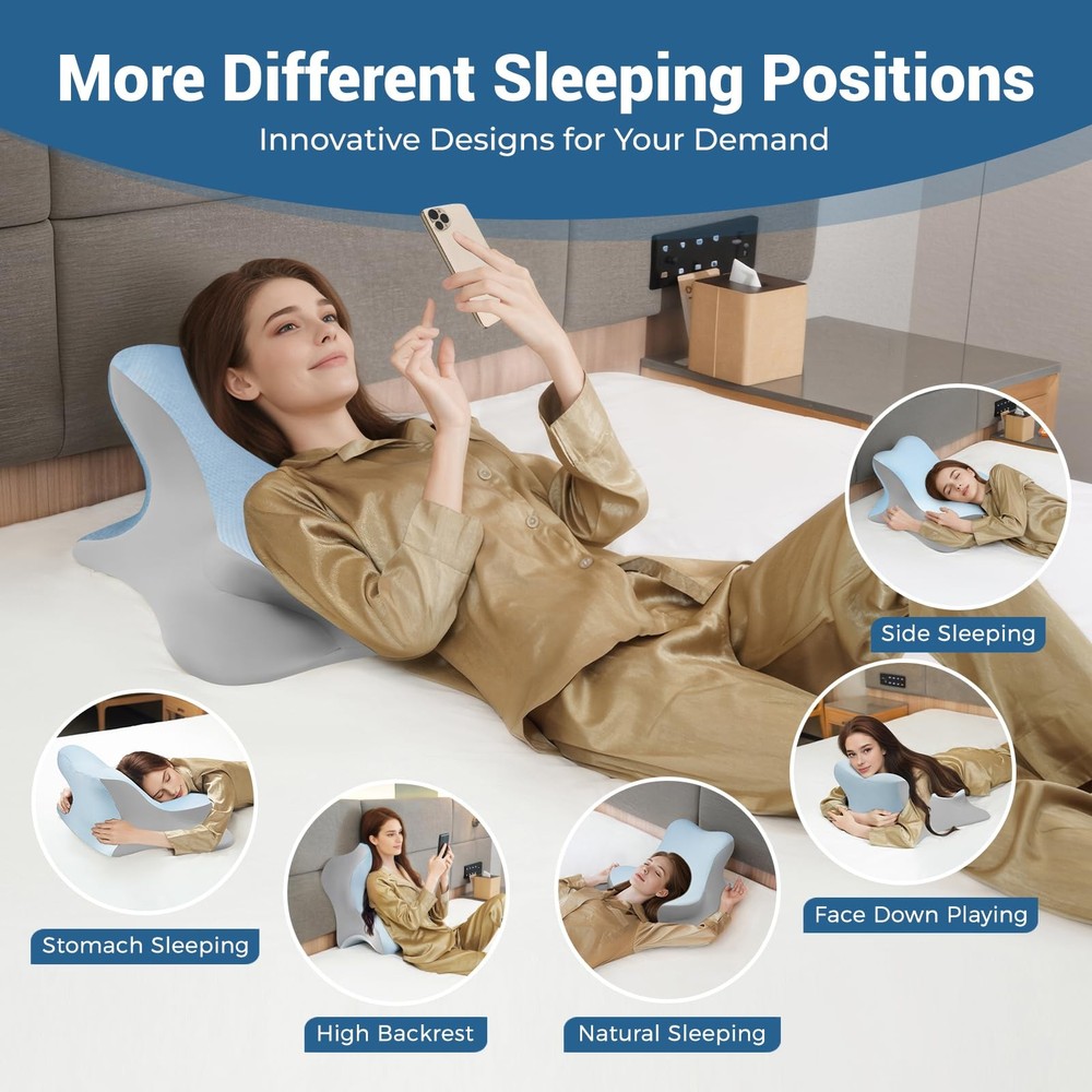 Reading Pillow for Bed, Lying, Leaning and Prone, Ergonomic Memory Foam Bed W...
