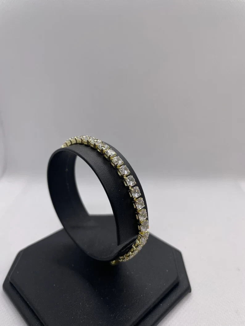 14k yellow gold over 925 silver tennis bracelet with lab created diamonds 7” lon