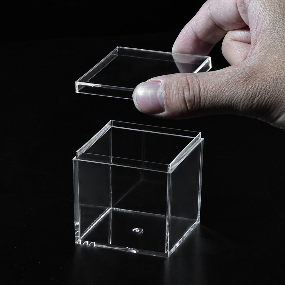 Small Acrylic Box Clear, 2Pcs Plastic Square Cube Containers with Lid Storage...