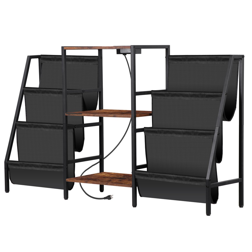 Large Vintage Record Player Table Vinyl Display Shelf w/ Power Outlets & Socket