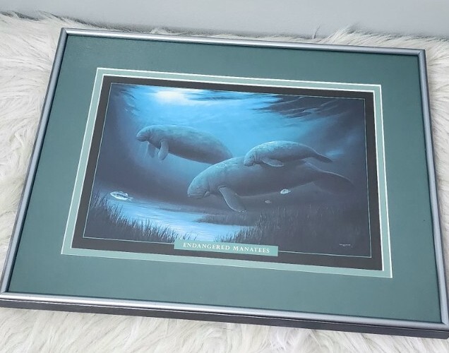 Robert Wyland print Endangered Manatees gallery framed